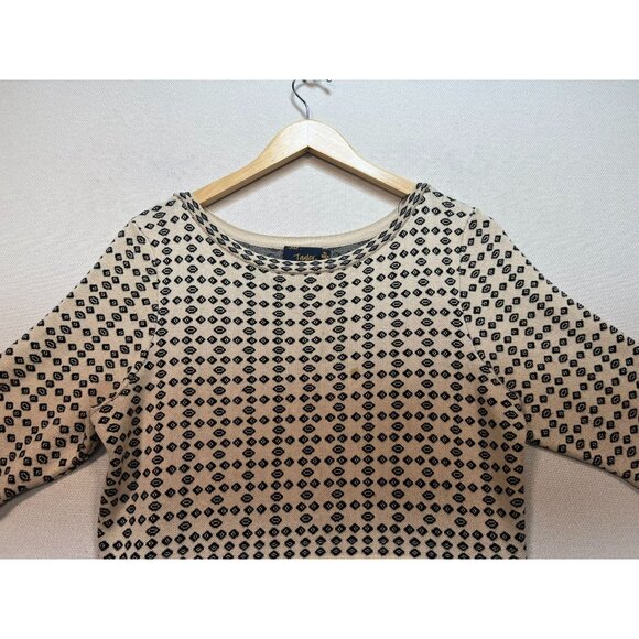 Just Taylor Women's Fitted Midi Sweater Dress Knit Ruffle Hem Size XL Beige Geo - Picture 5 of 12